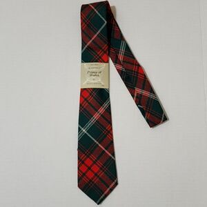NWT Prince of Wales Mens Wool Plaid Neck Tie Red Green White Made in Scotland